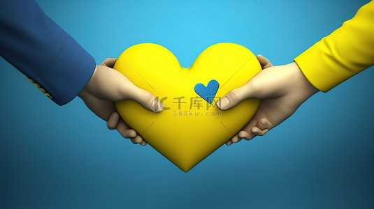 握手和平背景图片_心形握手的象征性 3D 渲染，标志着俄罗斯和乌克兰之间的和平