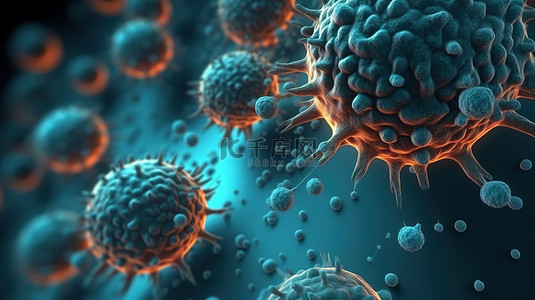 病毒细胞背景图片_3D医学背景中的抽象电晕病毒细胞