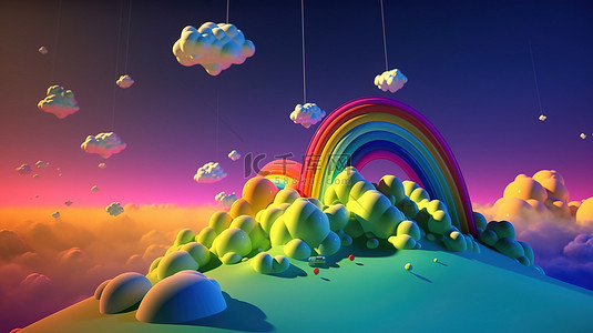 晚安夜晚背景图片_天空中的彩虹云和星星通过 3D 渲染栩栩如生