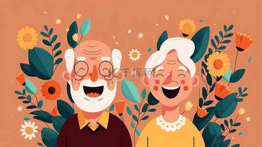 祖父母白发可爱大笑表情卡通