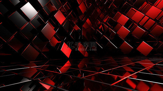 在 3d 中可视化的红色和黑色抽象几何背景