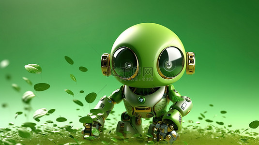 动漫背景图片_绿色机器人的俏皮 3D 插图