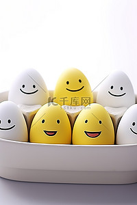 厨房背景图片_黄色鸡蛋托盘中微笑的鸡蛋