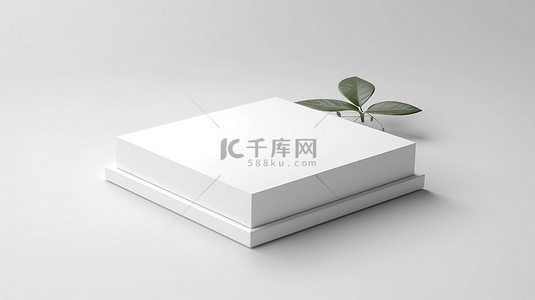 白色背景生物泡沫包装方形生态友好盒的 3D 渲染