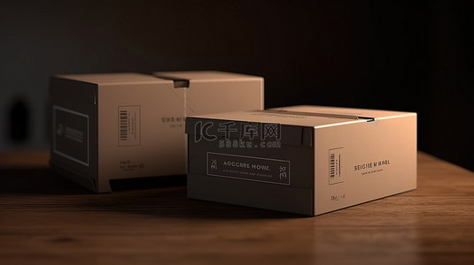 通过包裹包装纸板箱或包裹箱的 3D 渲染概念化交付和运输