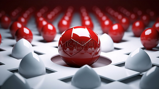 获胜的商业策略红色球体领导者在 3D 渲染中领导具有领导概念的白色八面体