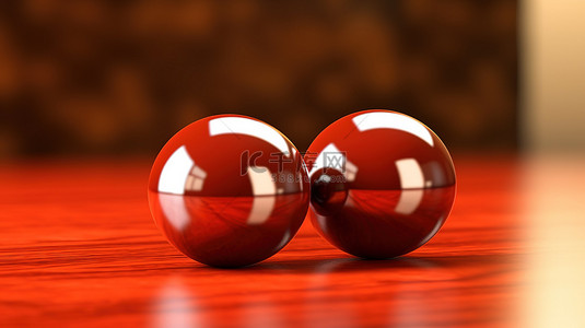 模糊的棕色背景下的 3D 抽象光泽红色胶球