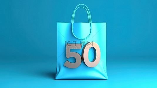 蓝色背景的 3D 渲染插图，带有百分比符号和美元袋，描绘折扣和佣金概念