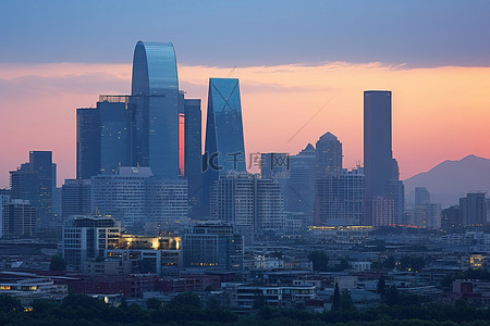 建筑国际背景图片_城市景观 墨西哥城市天际线 日落