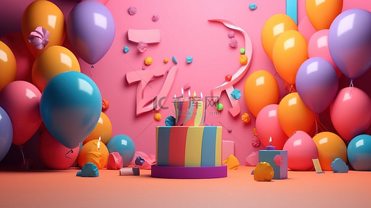 彩色 3D 生日派对传单，带有节日文字和装饰元素