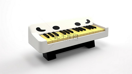 白色背景背景图片_3D 渲染简约钢琴键盘表情符号，白色背景上带有孤立的按键