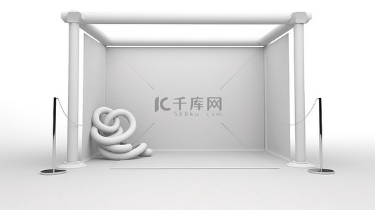 白色相框背景图片_贸易展摊位周围白色相框和屏障绳的 3D 渲染