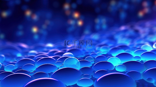 蓝色科技感海报背景图片_蓝色抽象背景上带有散景点的 3D 波插图