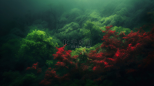 绿色生态叶子背景图片_自然森林红色