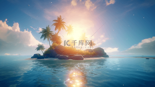 游玩风景背景图片_棕榈树岛屿美丽的海洋日出自然风景