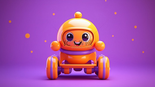 游戏背景图片_儿童游乐场环境中俏皮的紫色背景上的 3D 渲染橙色角色玩具