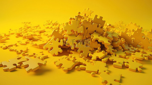 解决充满活力的黄色背景上的商业难题 3D 拼图