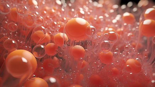 美容横幅背景图片_3d 渲染的胶原蛋白气泡