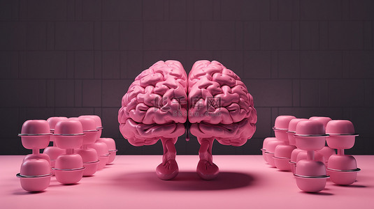 粉红色的大脑和哑铃增强心理能力的动画之旅