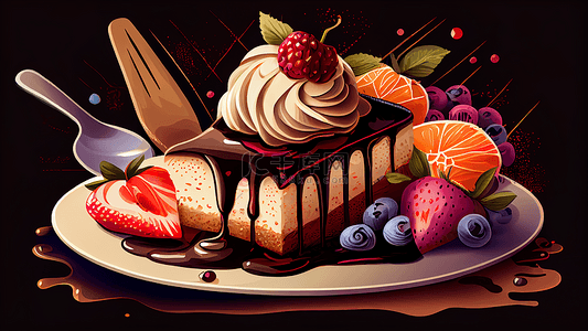 日系插画背景背景图片_甜品草莓奶酪插画背景