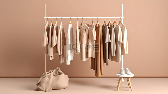 衣服衣服背景图片_米色和白色衣服架 3D 渲染集合