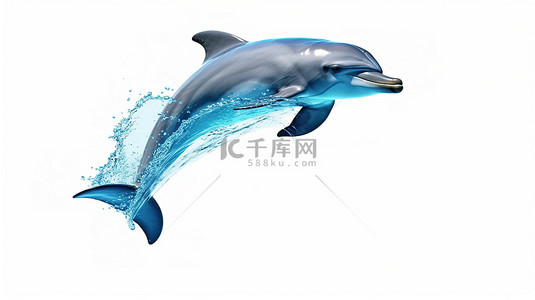 3d 渲染的海洋或大海中的宽吻海豚，在白色背景下的透明玻璃杯中捕获