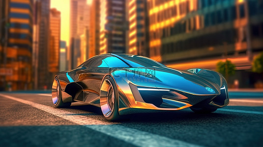 物联网背景图片_时尚的未来派汽车在虚拟空间街道上巡航