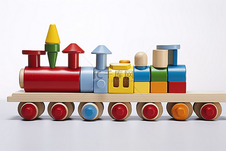 玩具交通工具背景图片_上面有彩色积木的玩具火车