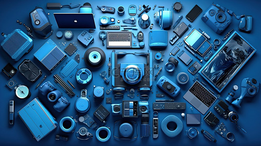 代理ip背景图片_以蓝色 3D 渲染的数字代理设备的自上而下视图