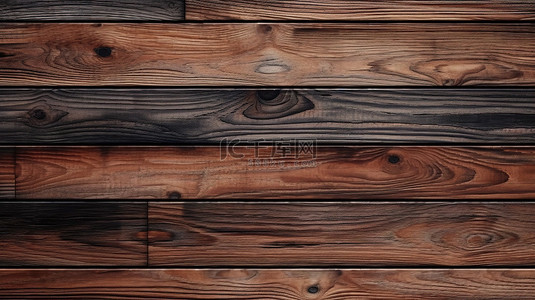 甲板背景图片_具有全景纹理的深色木板上的古木图案的 3D 渲染
