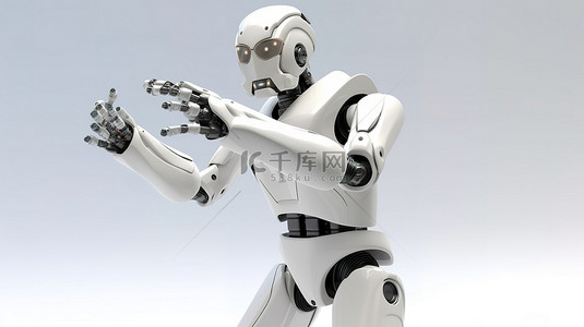 白色机器人手与尖手指在 3d 渲染在白色背景上