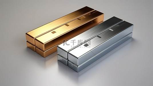 3d 渲染金银和铜牌金融金条的插图