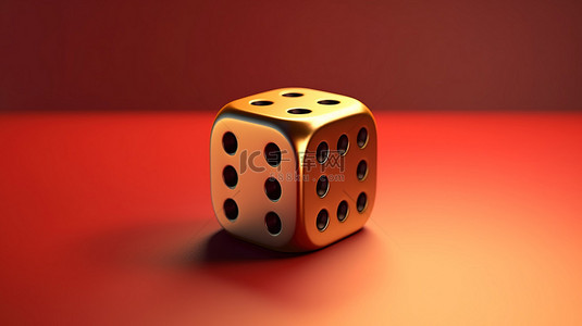 骰子光背景图片_标志性骰子 3D 在红色哑光板上呈现金色符号，用于社交媒体