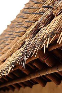 屋顶上有一些竹子制成的棍子