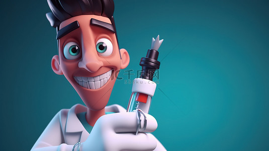 3D 疫苗接种卡通医生的手戴着手套拿着注射器