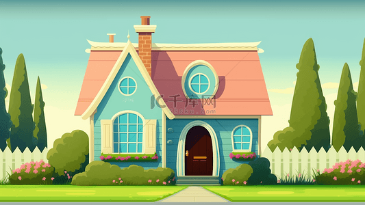 房子卡通粉色花园背景