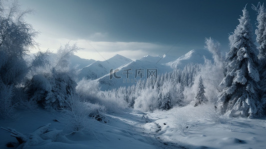 冬天水彩背景图片_雪景雪松雪山背景