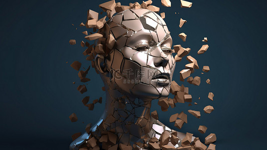 头部背景图片_女性头部克服破碎问题的 3D 概念图
