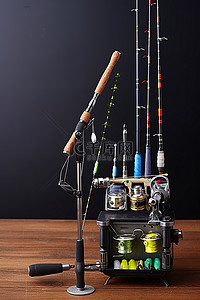 一根开放式钓鱼竿和一些钓鱼配件