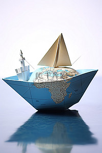 地球仪上的纸船