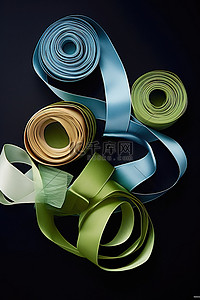 四小块蓝绿色和彩色丝带
