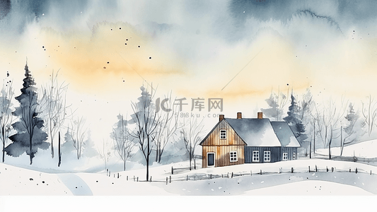 冬天水彩海报插画
