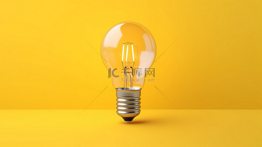 创新灯泡背景图片_黄色背景 3D 渲染展示了充满创意的创新灯泡