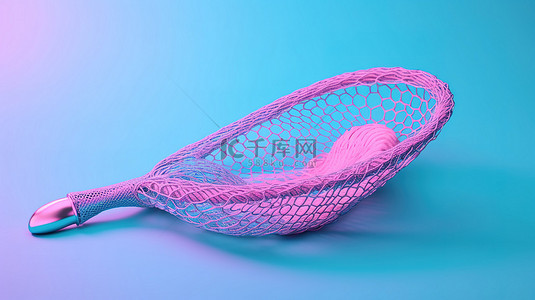 粉红色背景与 3D 渲染双色调风格蓝色渔网