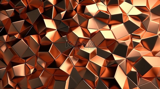 铜表面 3D 渲染中复杂而豪华的抽象 lowpoly 背景