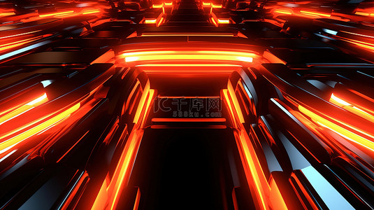 红蓝浅色背景图片_科幻元宇宙中橙色和红色的未来派霓虹灯的 3D 插图