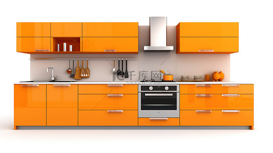 保护环境手绘背景图片_现代风格的厨房家具在 3D 渲染隔离在白色背景