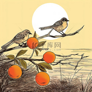 正月15背景图片_树枝上的橘子，背后有阳光