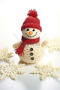 大雪背景图片_大雪花上戴着围巾的针织小雪人