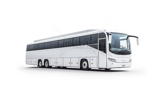 旅游背景图片_停在公交车站附近的白色旅游巴士 3D 渲染在白色背景上